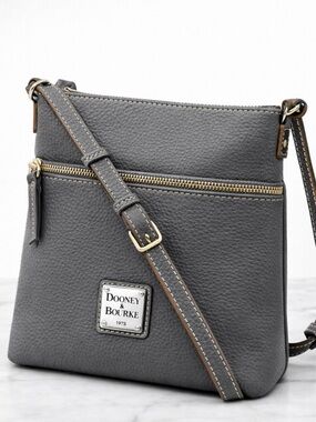 Dooney & Bourke Grey Pebbled Leather Letter Carrier Crossbody Purse